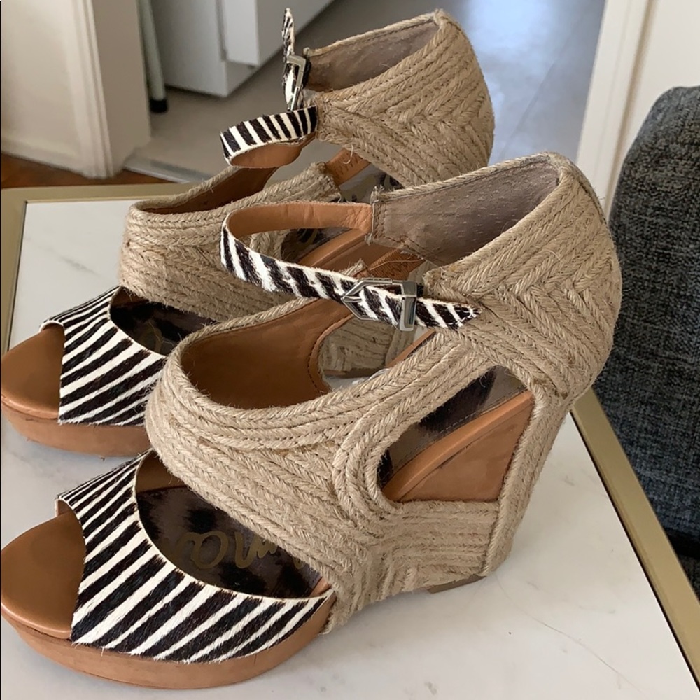 Sam Edelman Zebra Print & Natural Jute Platform Wedges